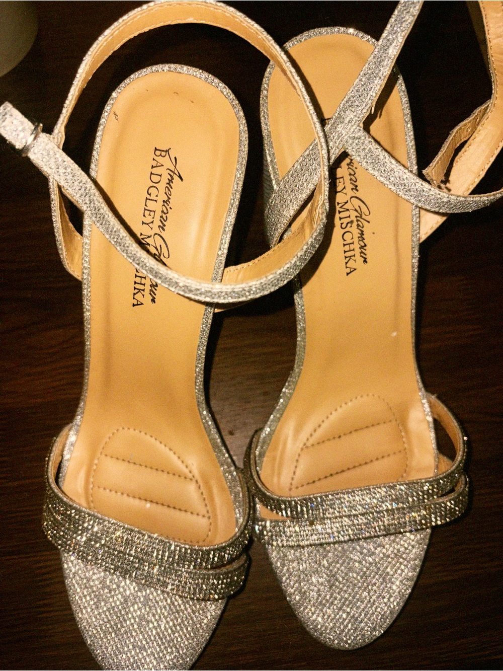 Badgley Mischka Glitter Silver Strappy Evening Heels